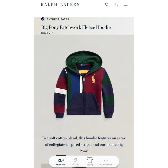 Polo Ralph Lauren Boys Size 7 Full Zip Fleece Hoody Sweatshirt Big Pony EUC - Picture 8 of 8